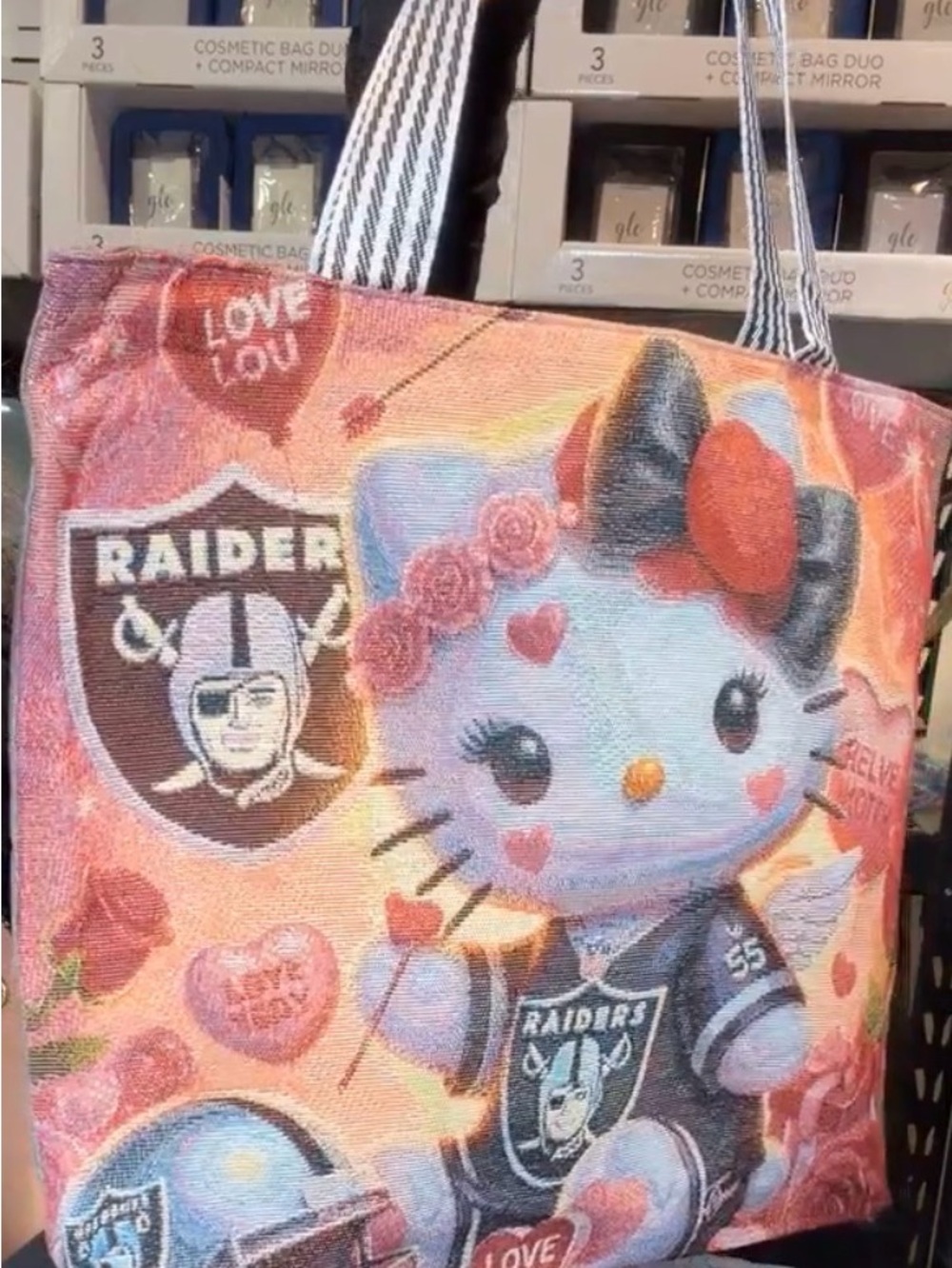 New in Plastic ,Tote with Hello kitty and Raiders with Zipper